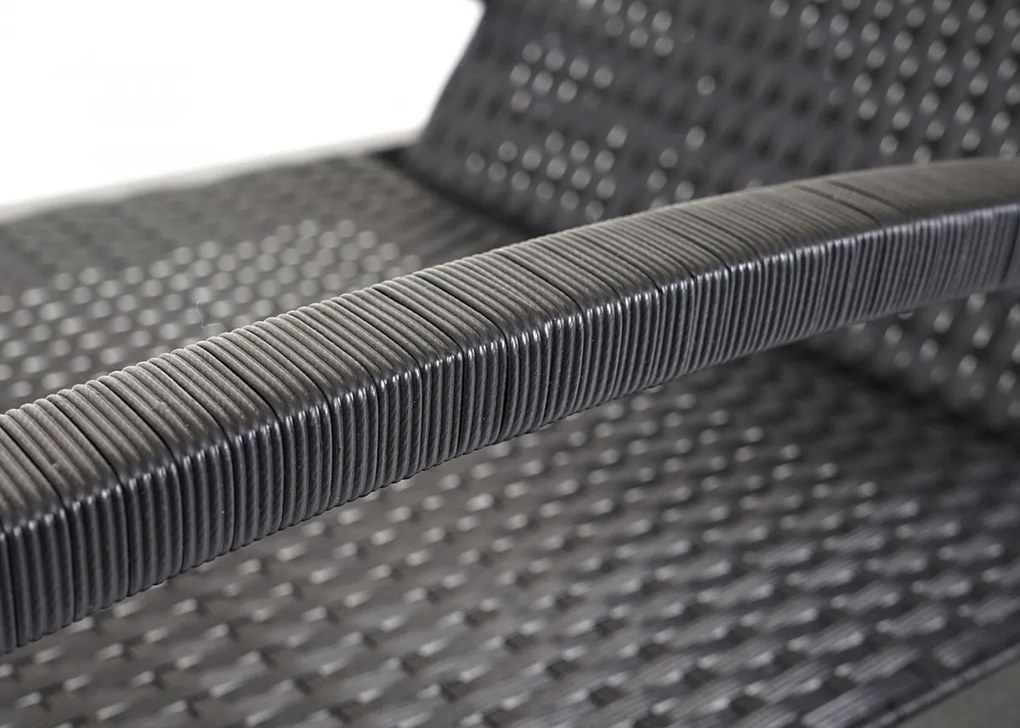 Set 2 záhradných lehátok HWC-E27, polyratan, čierne vankúše - tmavo sivá