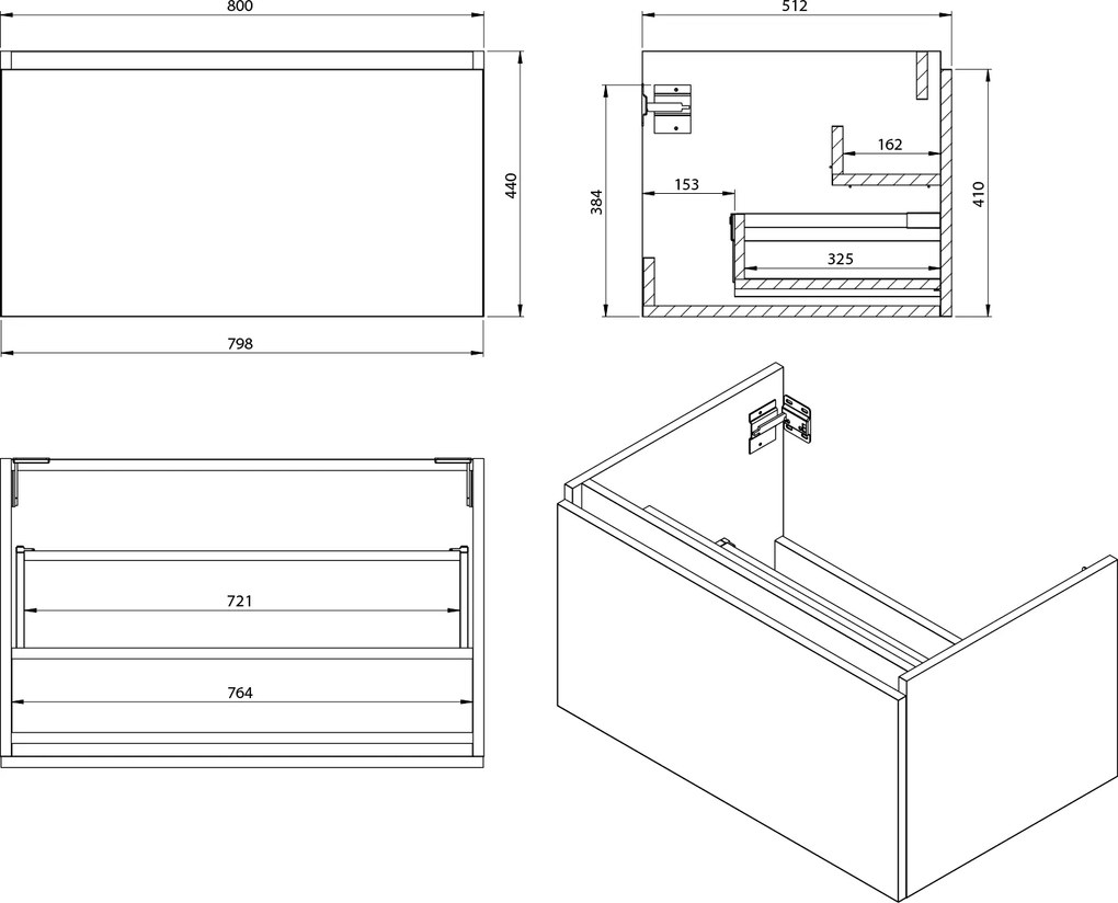 Sapho Sapho, LOREA skrinka 160x46x51,5cm (80+80cm), dub alabama/biela matná, LE080-2231-02