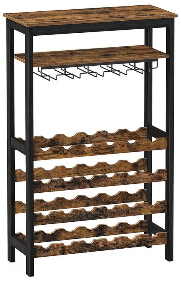 Viacúčelový regál na víno a poháre NAVARO hnedá/čierna