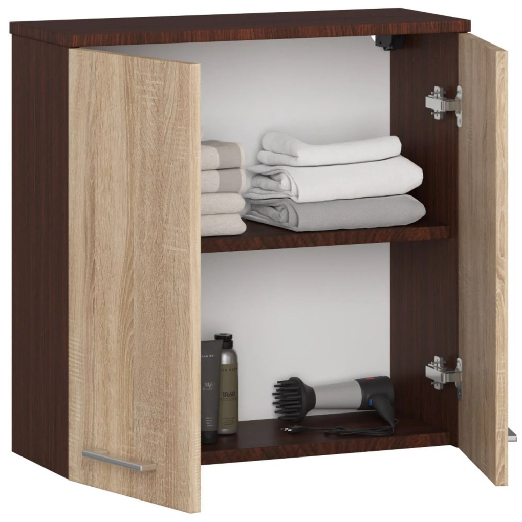 Závesná kúpelňová skrinka Farid TYP5 (wenge + dub sonoma). Akcia -20%. Vlastná spoľahlivá doprava až k Vám domov. 1069551