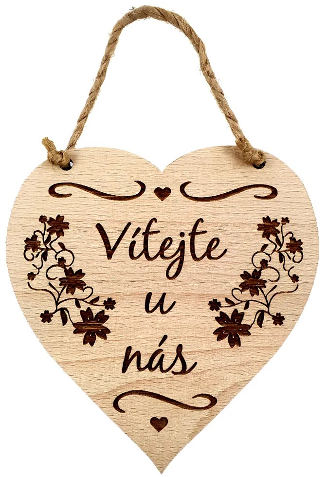 AMADEA Drevené srdce s textom Vitajte u nás, masívne drevo, 16 x 15 cm