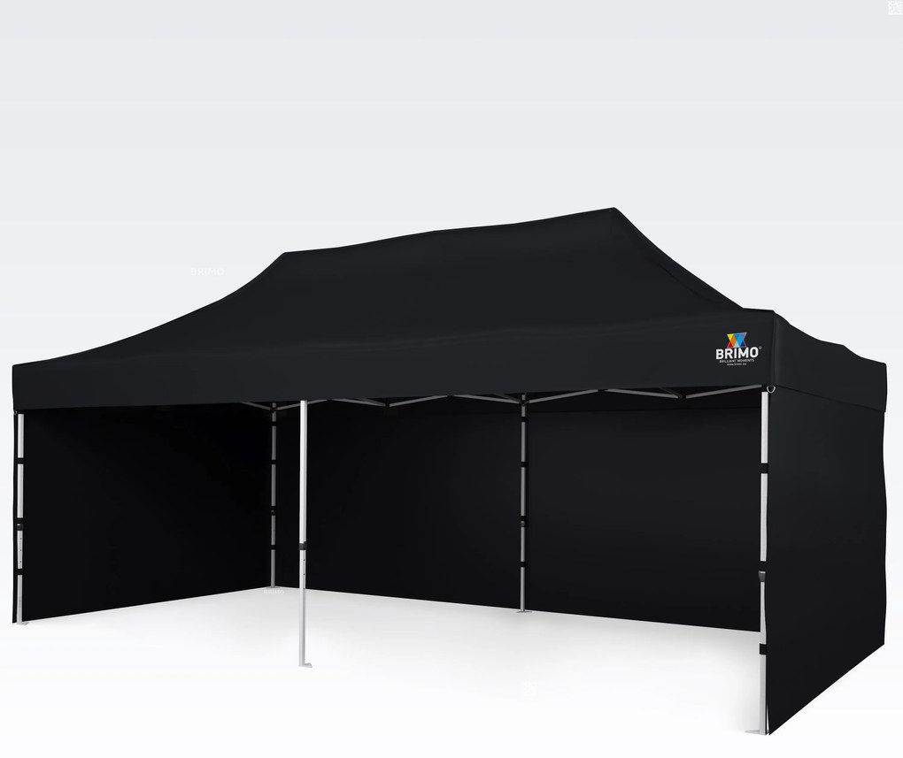 BRIMO Párty stan 3x6 m Nožnicový (3 steny) - Oceľová Konštrukcia a Plachta 330g/m² - s 3 stenami - Čierna 11