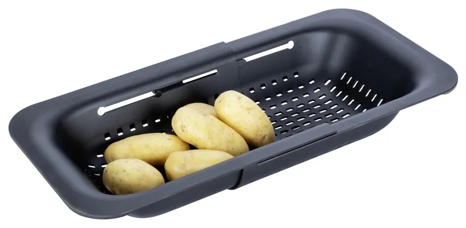 Čierne rozšíriteľné cedidlo Wenko Black Outdoor Kitchen Sivo