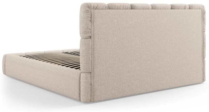 Béžová čalúnená dvojlôžková posteľ s úložným priestorom s roštom 140x200 cm Bellis – Micadoni Home