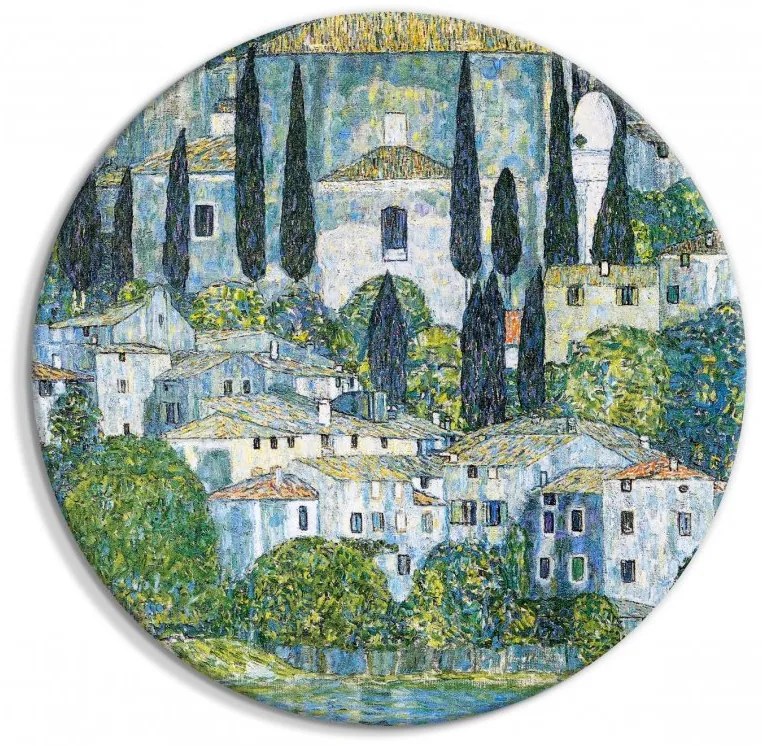 Artgeist Okrúhlý obraz - Church in Cassone, Gustav Klimt - German Architecture by the River Veľkosť: 40x40