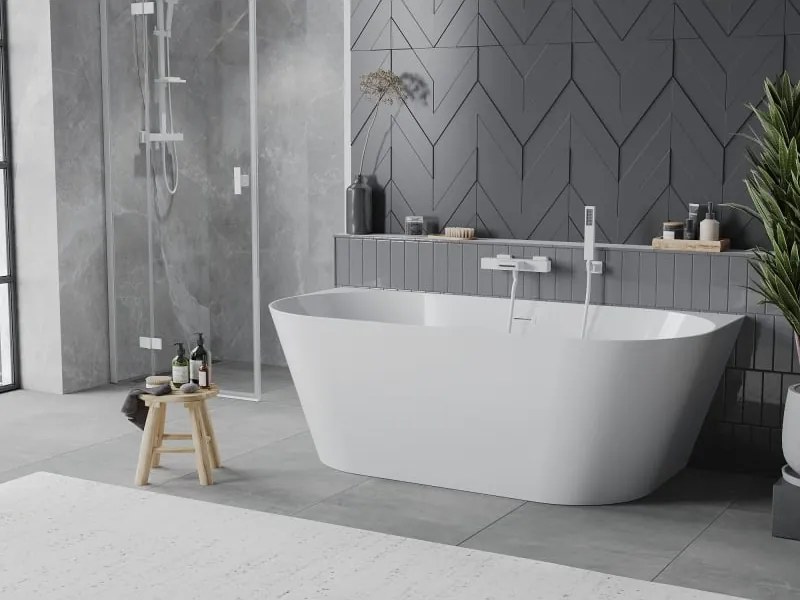 Mexen Oval Slim voľne stojaca vaňa pri stene 170 x 80 cm, biela, biely prepad - 52661708000-20