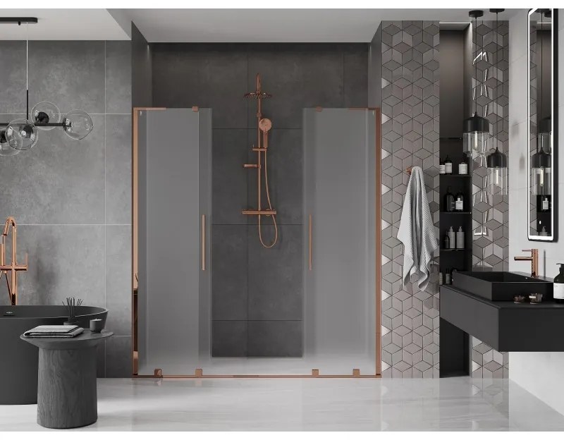 Mexen Velar L Duo, posuvné sprchové dvere do otvoru 170 cm, 8mm sklo námraza, ružové zlato, 871-170-003-32-60
