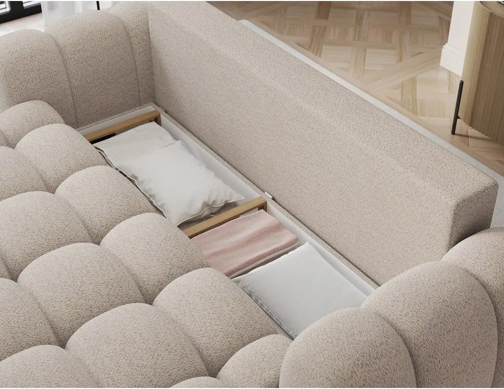 Béžová rozkladacia pohovka z textílie buklé 256 cm Cotonn – ELTAP