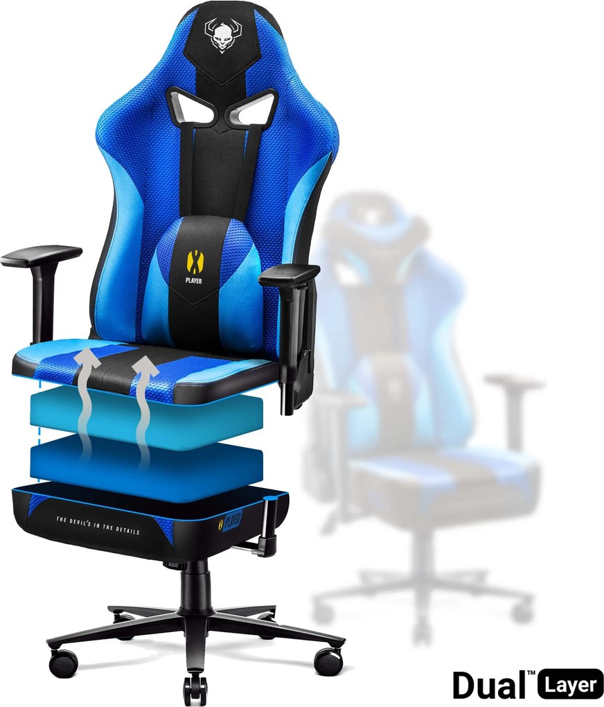 Herné kreslo s látkovým poťahom, veľkosť King Size, modrý-čierny: Diablo X-Player 2.0 Frost Black