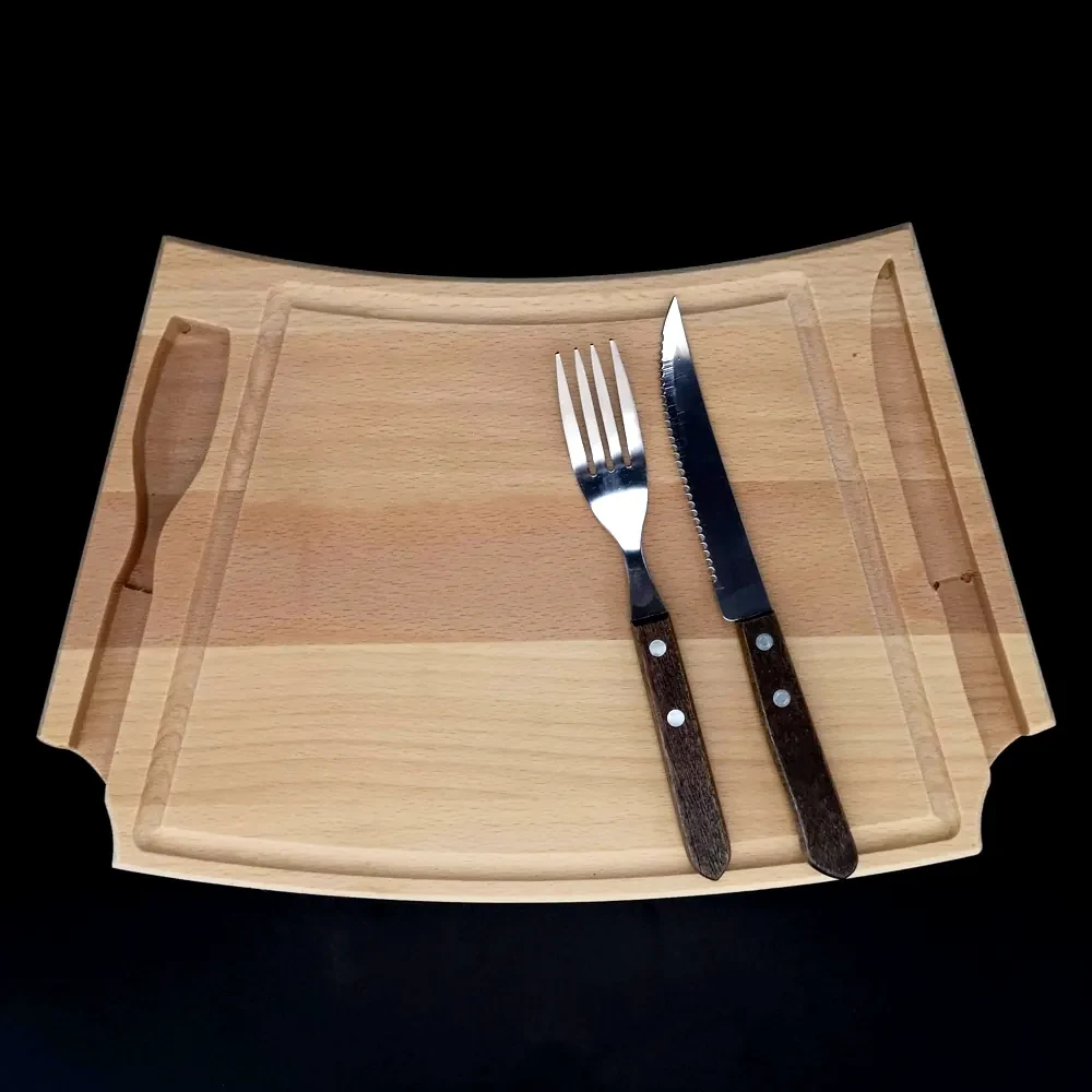 AMADEA Drevená doštička na steak s príborom, masívne drevo, rozmer 36x22x2 cm