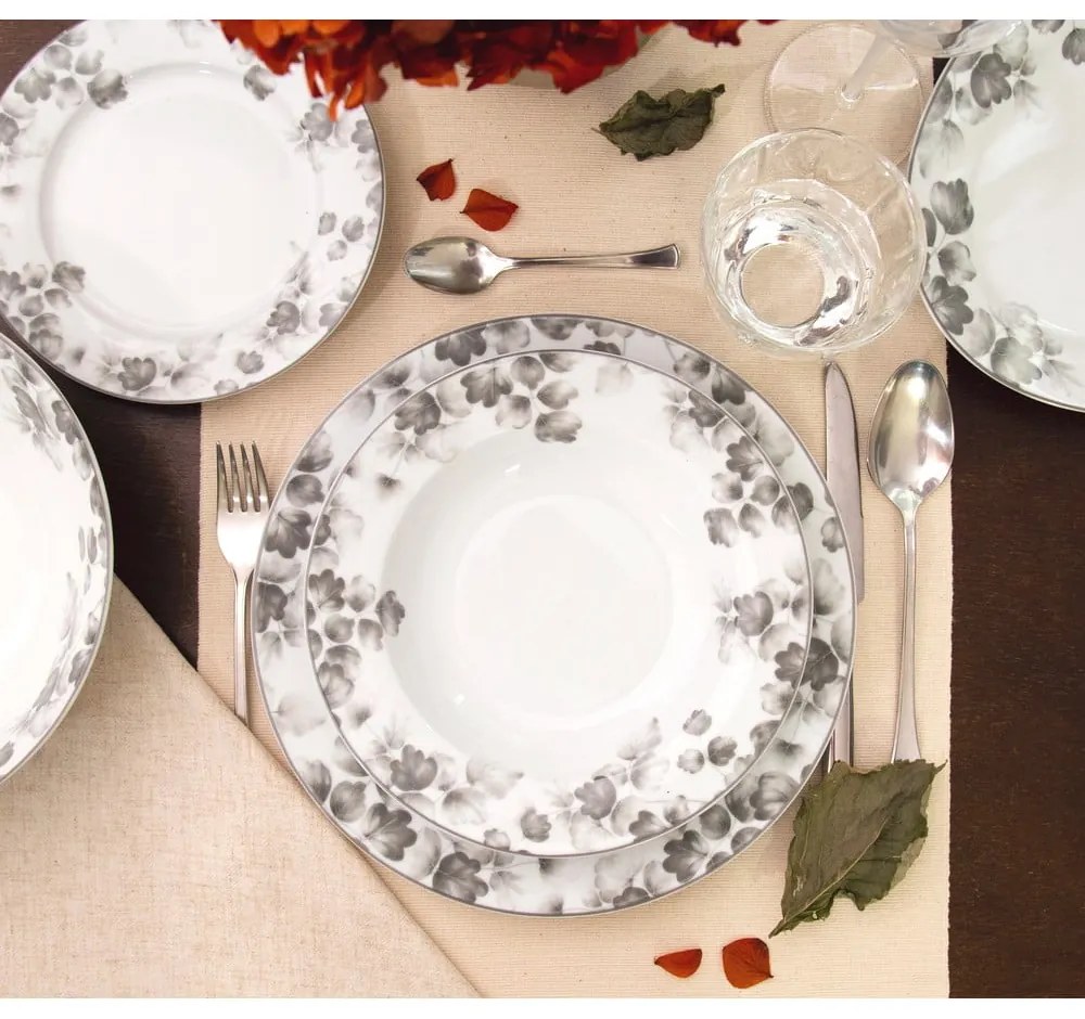 Dezertné porcelánové taniere v bielej a svetlosivej farbe v súprave 6 ks ø 19 cm Foliage gray – Villa Altachiara