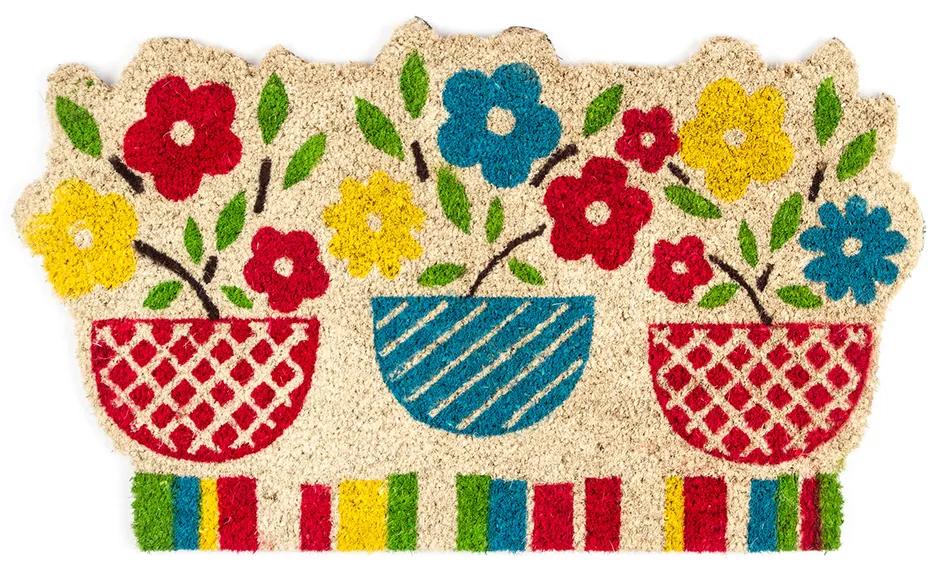 Home Elements Kokosová rohožka Kvetiny farebná, 45 x 75 cm