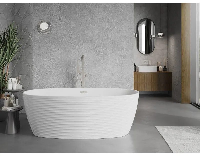 Mexen Lira, voľne stojaca vaňa, vzor, 170 × 80 cm, biela lesklá, oceľový prepad, 52831708000-97