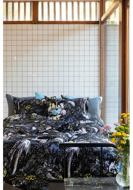 Obliečky Moomin Tähtimuumi 150x210 50x60, bavlnené, černé