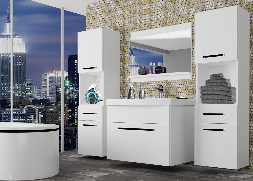 Kúpeľňový nábytok Belini biely mat + umývadlo + zrkadlo ROD M 6/0/W/W/0/ZW