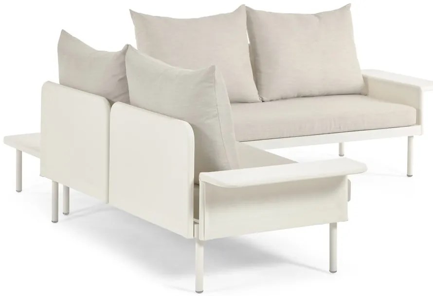 Biela hliníková záhradná rohová pohovka so stolíkom Kave Home Zaltana