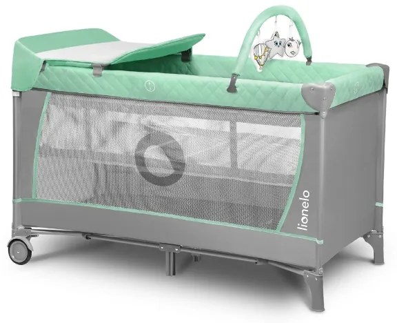 Lionelo - Cestovná postieľka FLOWER tyrkysová
