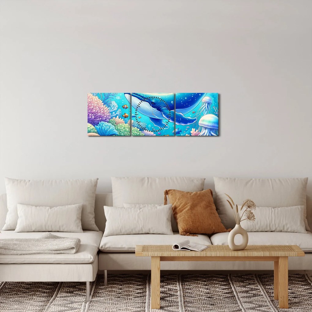 Obraz – Podvodný svet (s hodinami) (90x30 cm)