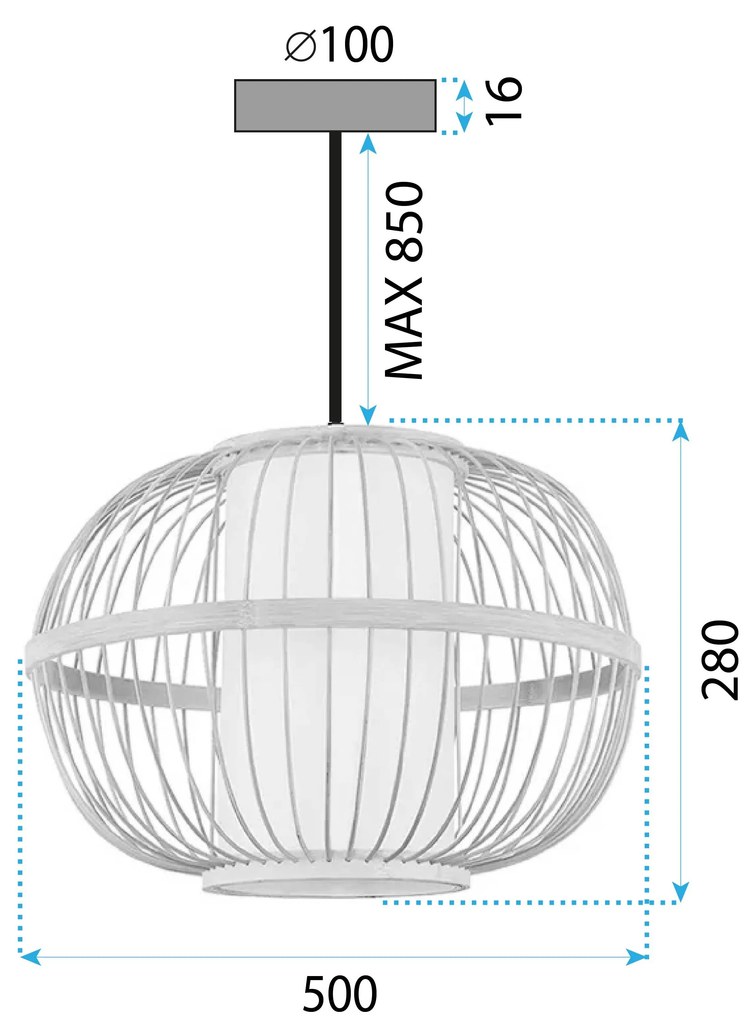 Toolight Natural, závesné stropné svietidlo 50cm 1xE27 APP1632-1CP, prírodná hnedá-biela, OSW-05144