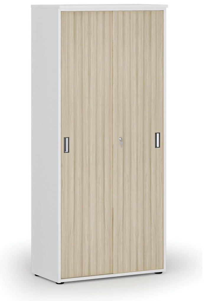 Skriňa so zasúvacími dverami PRIMO WHITE, 800 x 420 x 1781 mm, biela/dub prírodná