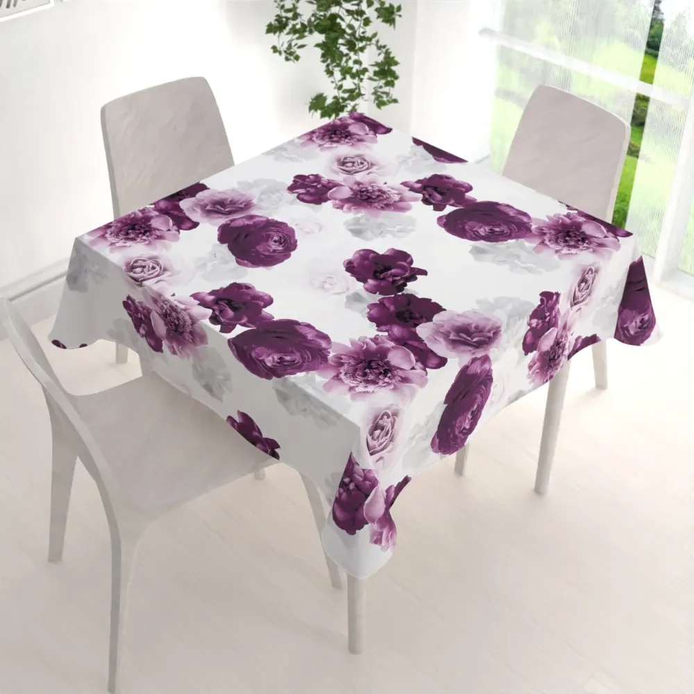 Biante Dekoračný štvorcový obrus PM-029 Veľké fialové kvety 130x130 cm