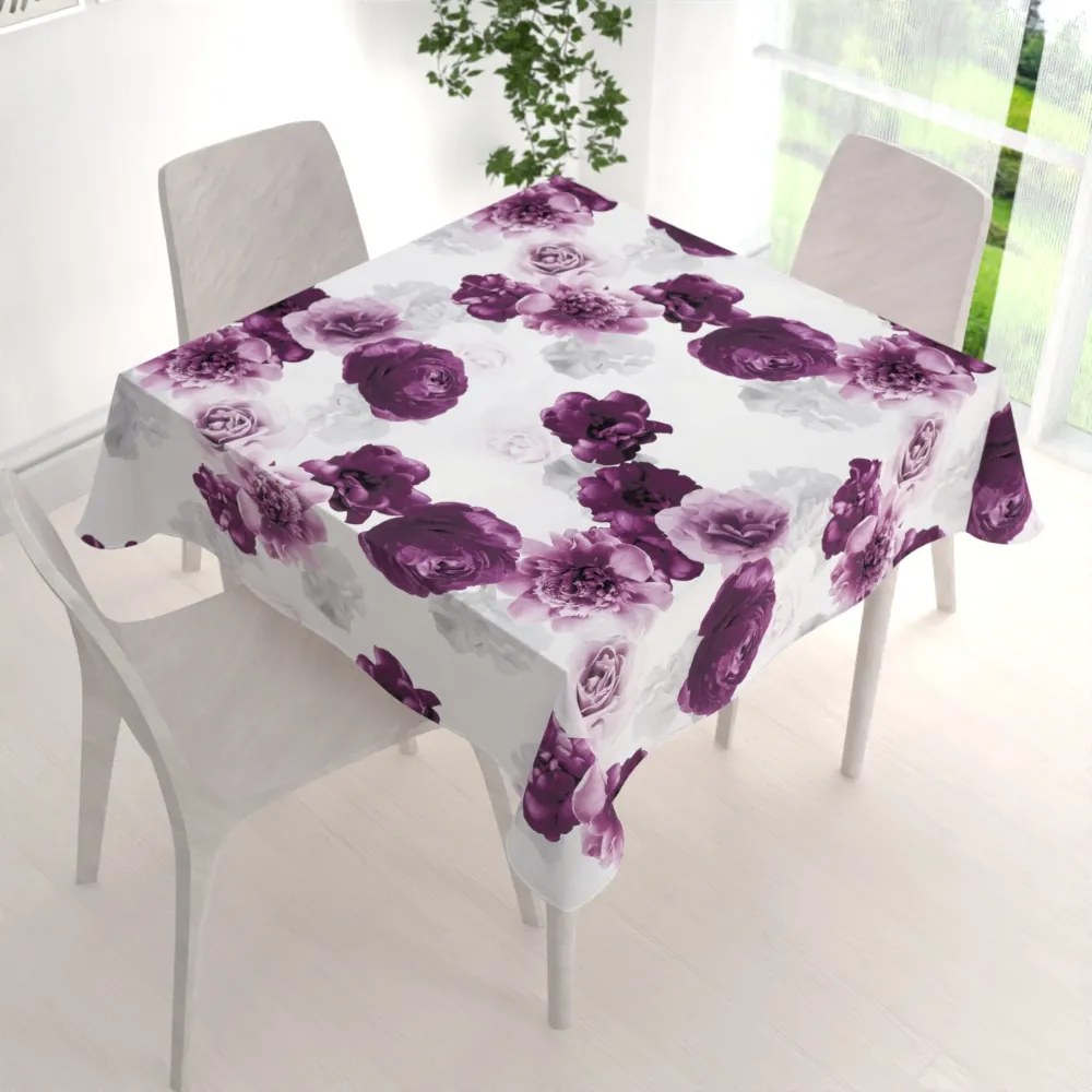 Biante Dekoračný štvorcový obrus PM-029 Veľké fialové kvety 70x70 cm