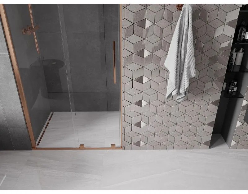 Mexen Velar, posuvné dvere do otvoru 90x200 cm, 8mm číre sklo, medená matná, 871-090-000-01-65