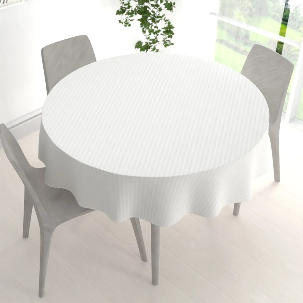 Biante Veľký damaškový okrúhly obrus Atlas Grádl DM-010 Biely - pásiky 1 cm Ø 230 cm