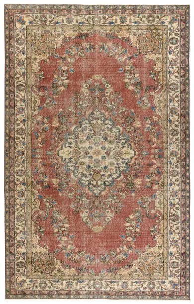 Ručne tkaný vlnený koberec Vintage 10175 rám / ornament, béžový / červený