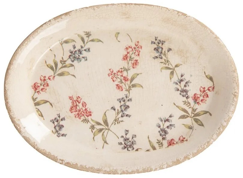 Keramický oválny podnos s lúčnymi kvetmi Monnia - 25*18*3cm