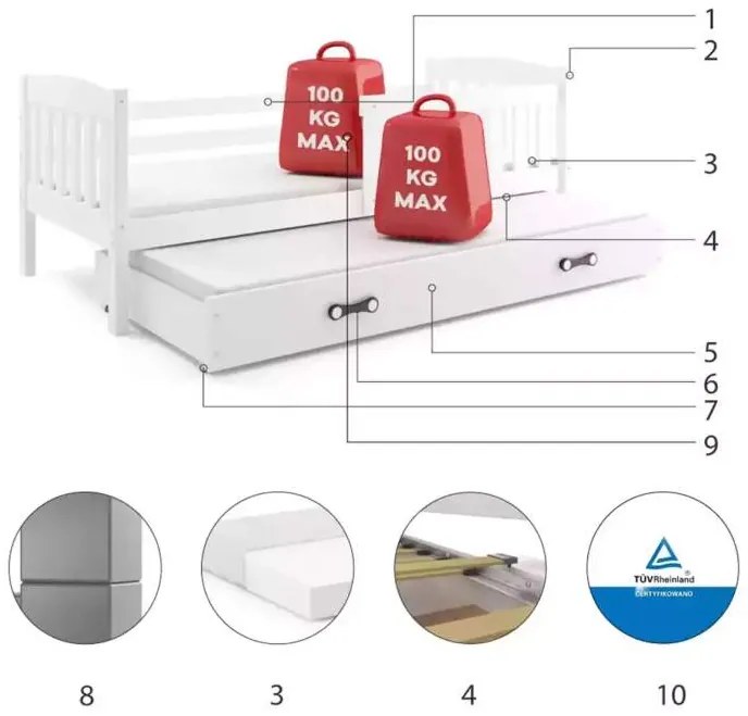 Posteľ s prístelkou KUBO 2 190x90 biela