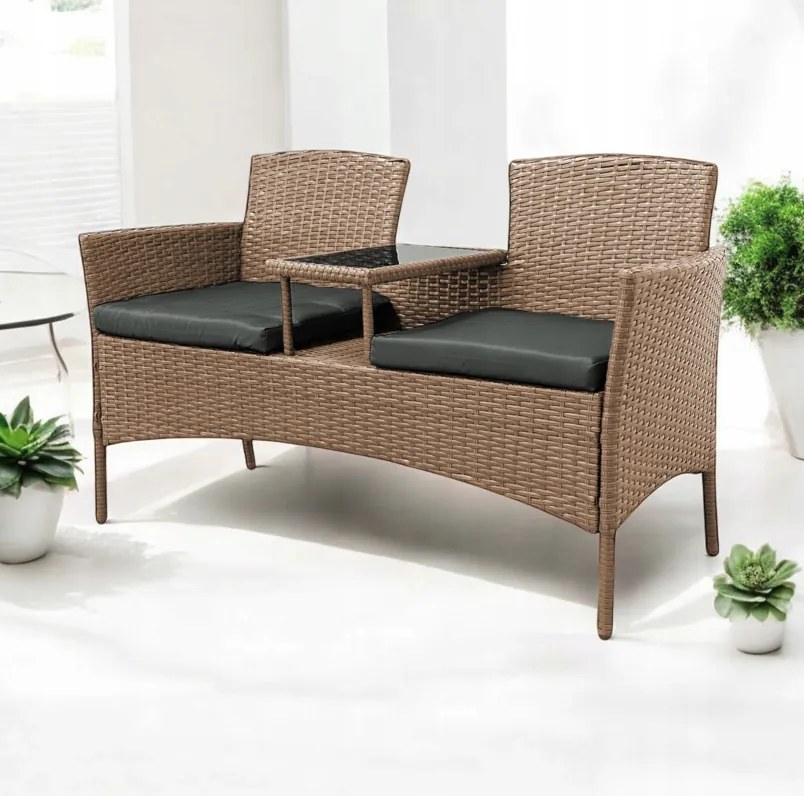 Záhradný ratanový set NM-03 - naturálny + sivé vankúše