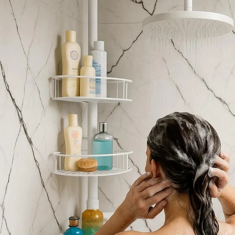 Erga Scopic, rohová teleskopická sprchová tyč 4 policová XL, biela matná, ERG-YKA-CH.SCOPIC-XL-WHT