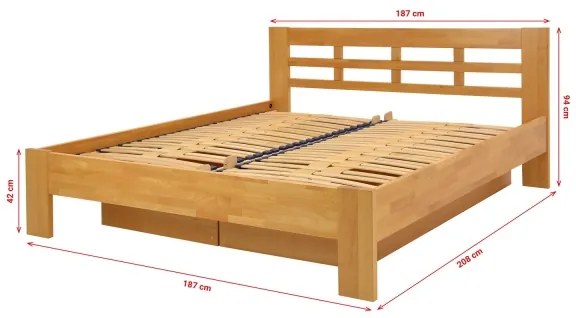 Dvojlůžková postel z masivu s úložným prostorem ANGELA 180x200 cm ořech světlý