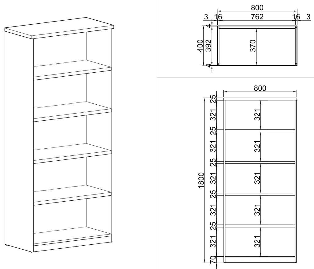 Kancelársky regál MIRELLI A+, 800 x 400 x 1800 mm, breza