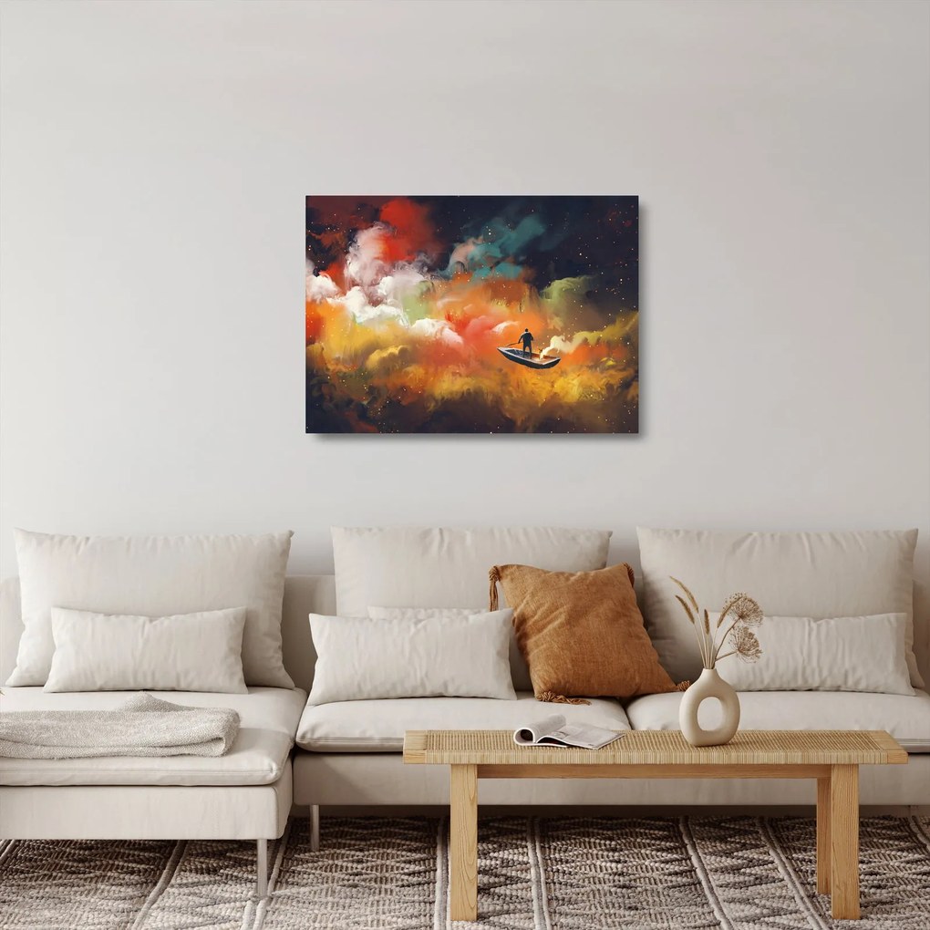 Sklenený obraz - Muž plaviace vesmírom (70x50 cm)