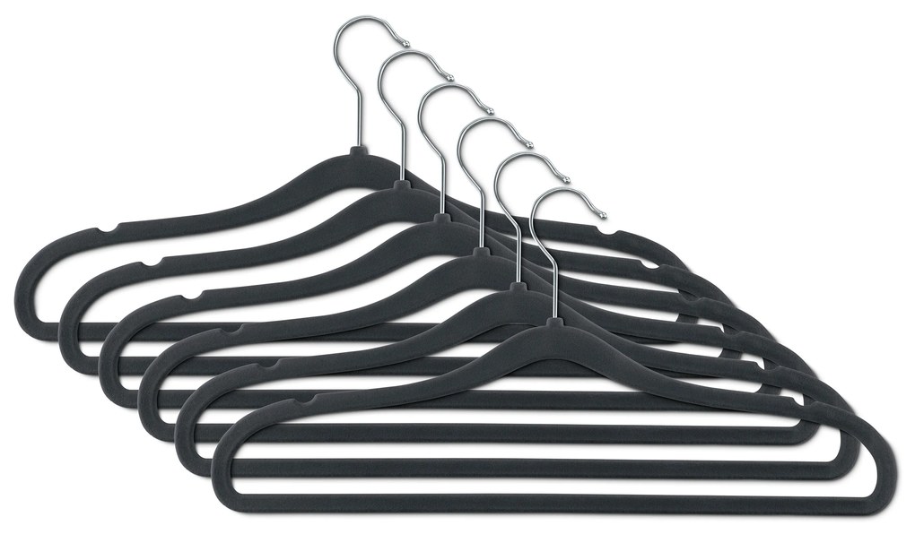 Obzvlášť úzke vešiaky na šaty, 6 ks, čierne