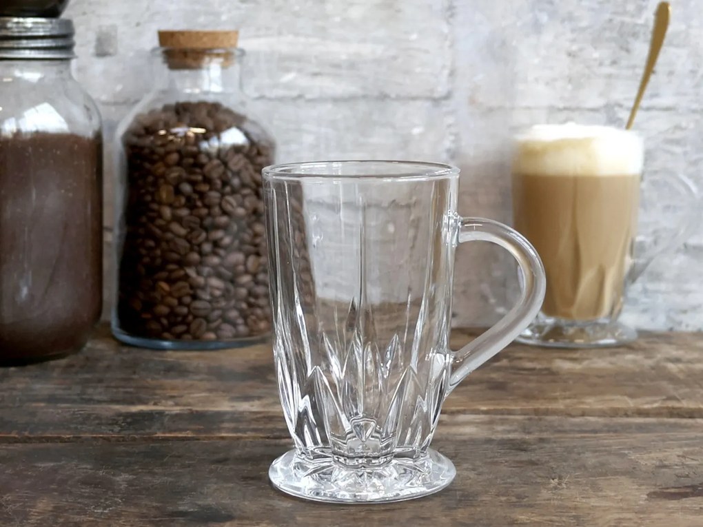 Pohárik zo silnejšieho skla s uškom a dekorom Diamond cut - Ø7*12 cm