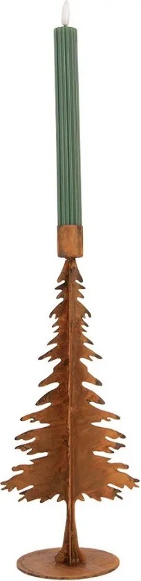Rustikálny hrdzavý svietnik na úzku sviečku Stromček L - 15*10*34 cm