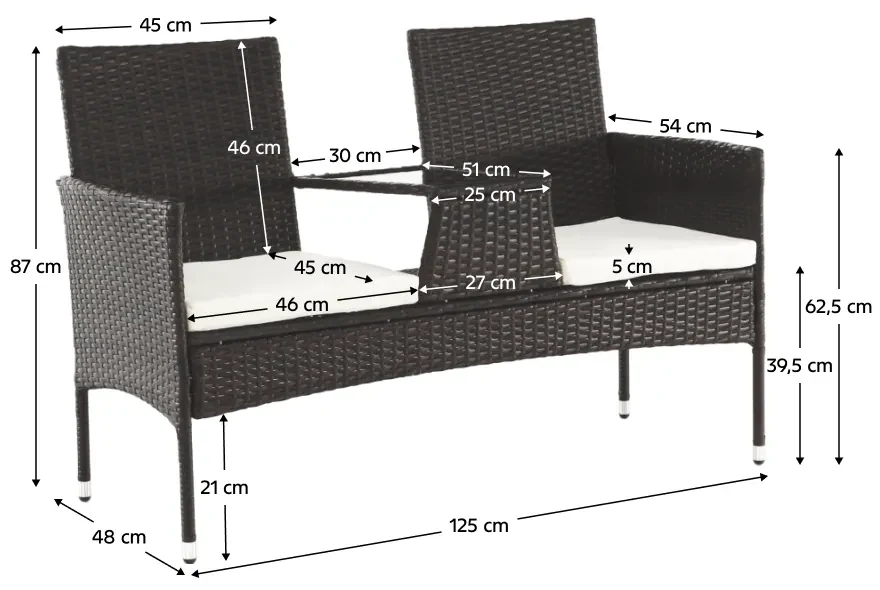 Záhradná lavička so stolom a vankúšmi ,hnedá/krémová, LALIT