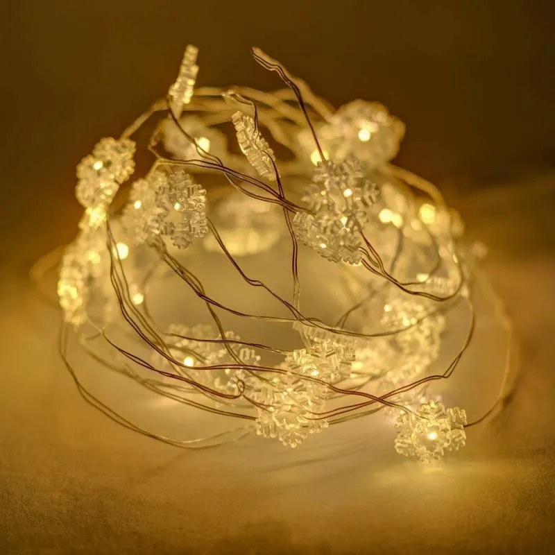 DECOLED LED světelný řetěz na baterie s vločkami, teple bílá, 20 diod, 2,3 m