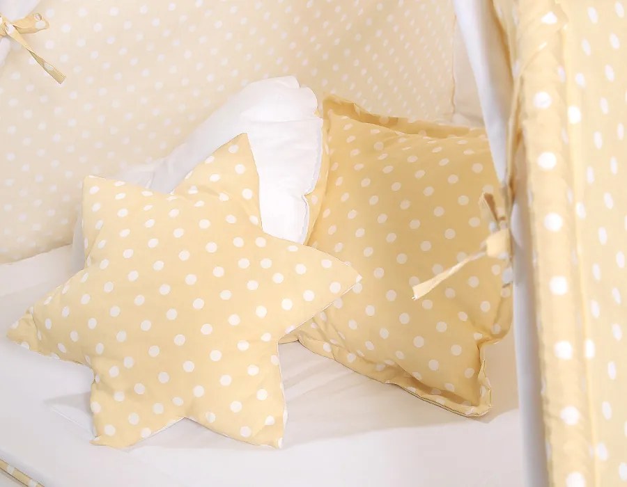 Bobono Stan Teepee pre deti + hracia podložka + vankúše + ozdobné perie - Biele bodky na béžovej farbe