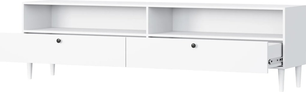 TV stolík s policou a skrinkami DULLUM 200x58cm, biely