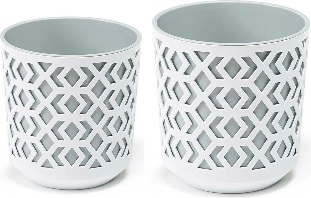 PLASTOVÝ KVETINÁČ ETNIC SADA 2KS 14,8X13,9 CM+20,1X19,5 CM BIELA