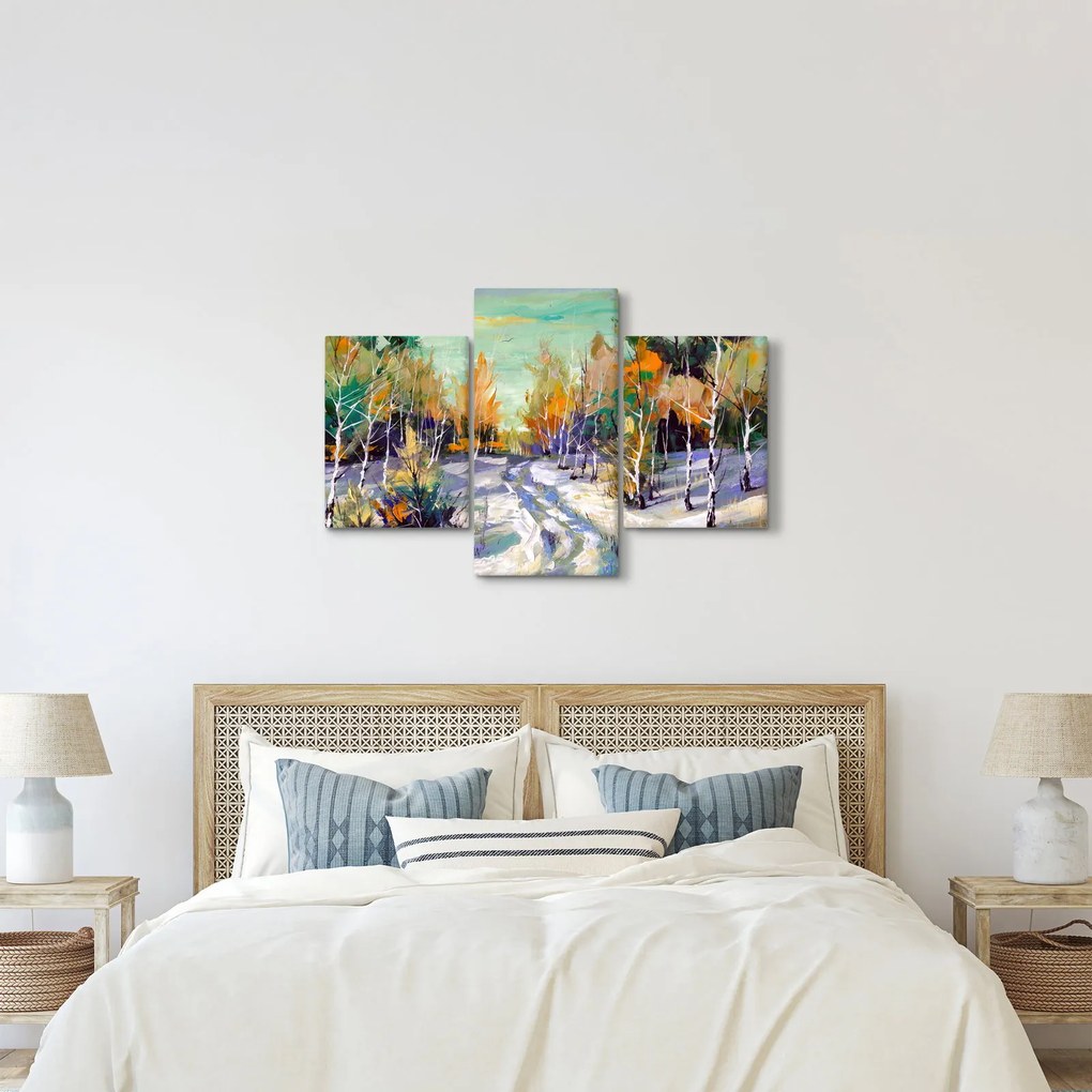 Obraz - Zasnežená cesta lesom, olejomaľba (90x60 cm)