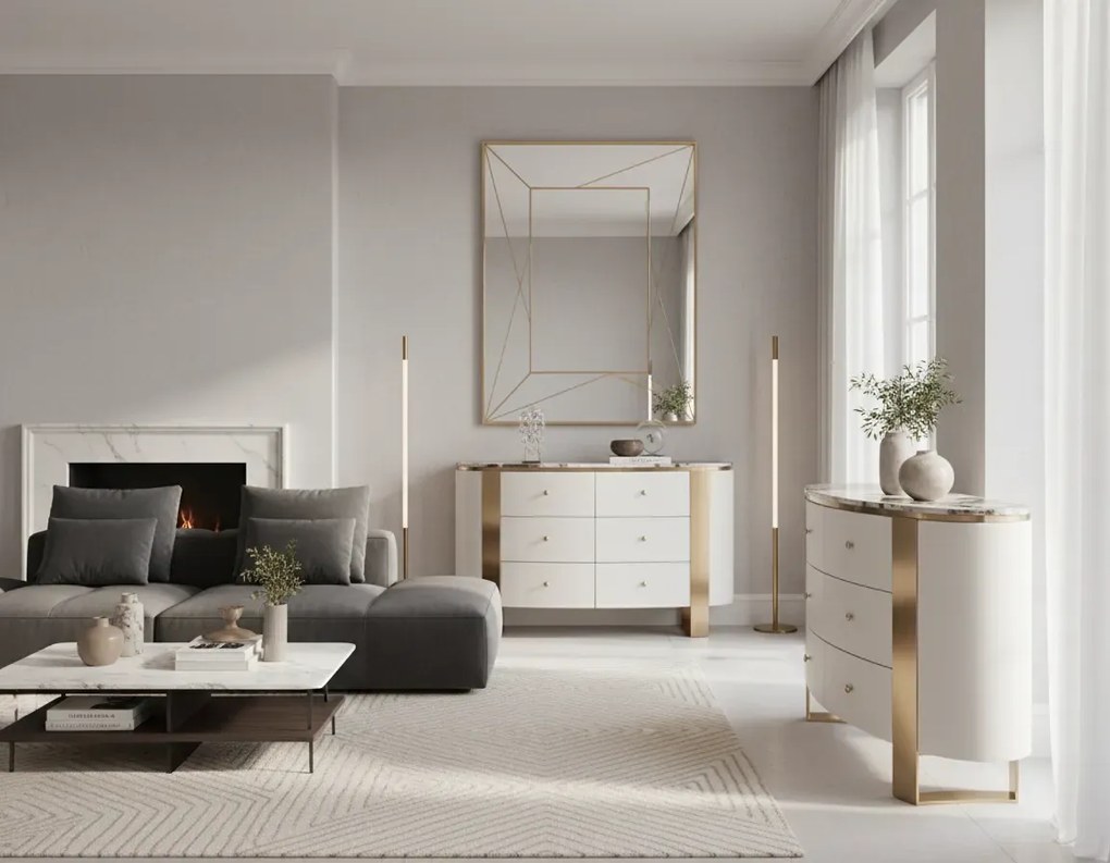 Komoda Stilig ST920 140 cm biela/zlatá/mramor