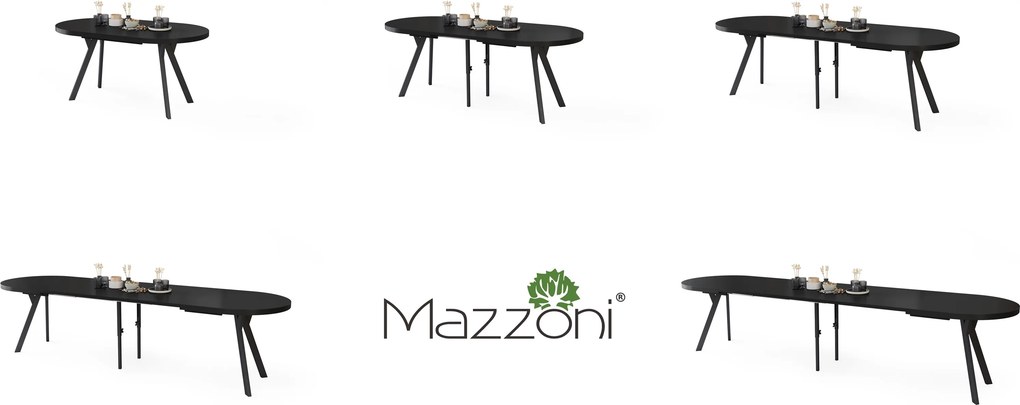 Mazzoni EXPANSO Čierny mat / čierne nohy - OVÁLNY ROZKLADACÍ STÔL 160-360 cm PRE 16-18 OSÔB