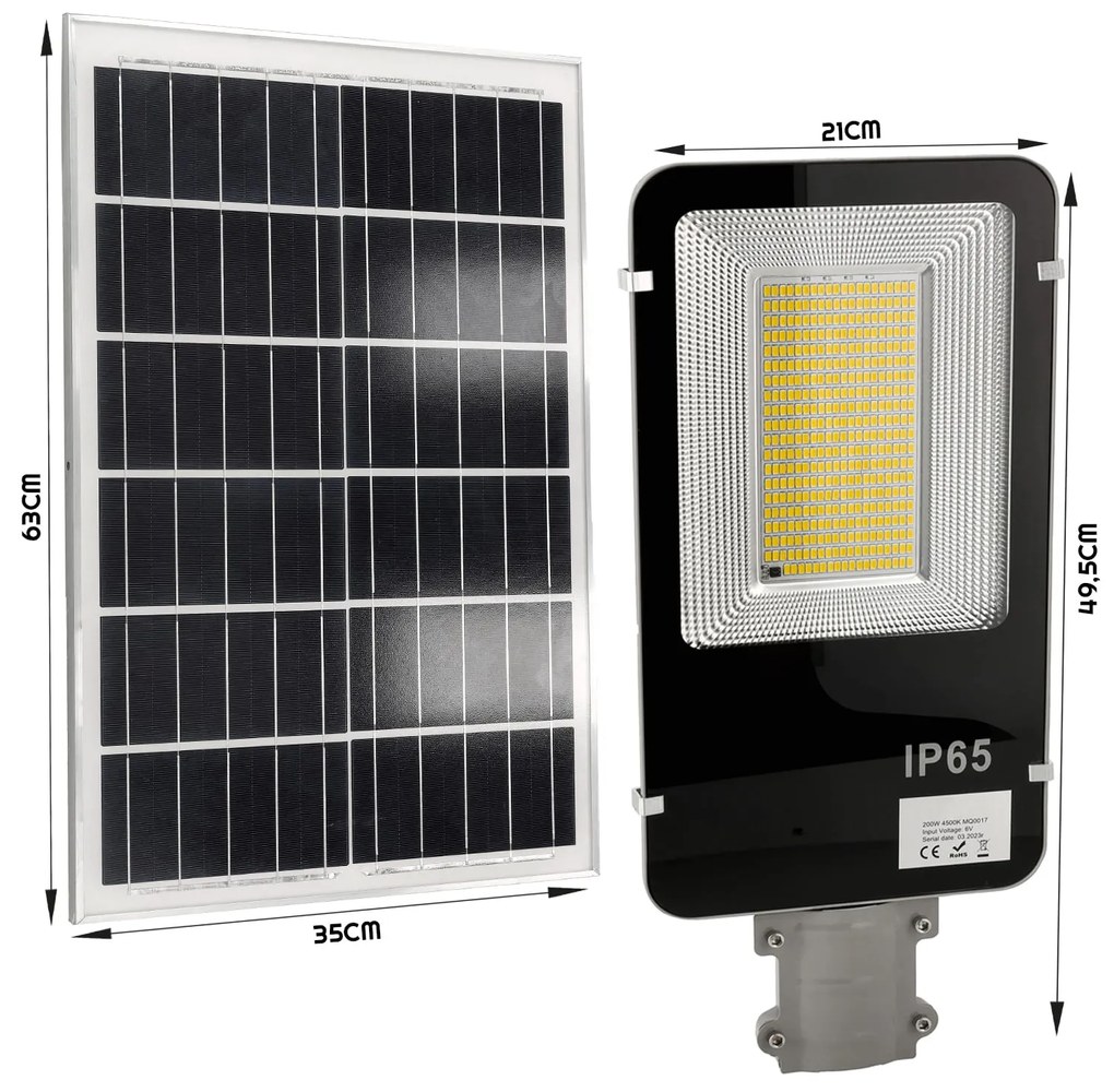 BERGE Solárna pouličná LED lampa AKRA - 200W