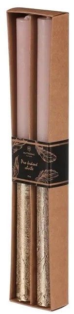 Súprava kónických sviečok, ružová/zlatá, 2 ks, parafín