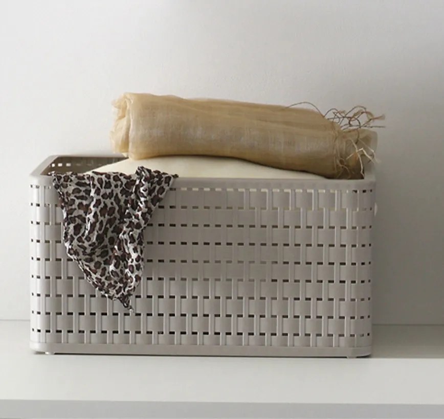 Rotho Plastový košík COUNTRY, rovný, béžový (18l - 37x28x19)